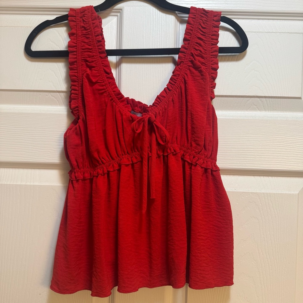 Red Ruched Sleeveless Blouse